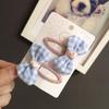 Lovely Flower Hair Clip Plaid Bow Snap Clip Non Slip Wrapped Hairpins for Kids