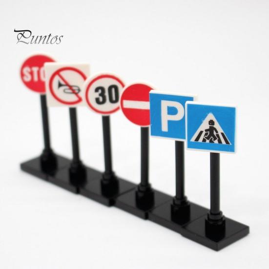 6 Stück Verkehrsspielzeug Ornament Puppenhaus Verkehrsstraßenschilder Set Mini Wegweiser Absperrung für Puppenhaus Dekoration