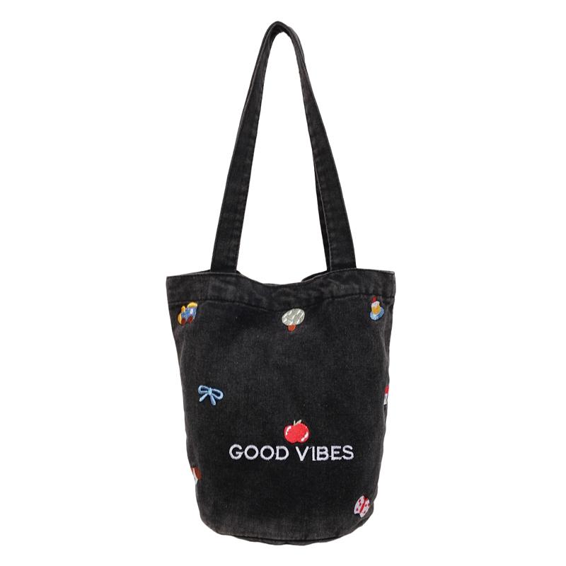 Large Capacity Denim Bag Women Embroidered Handbag Shoulder Bag