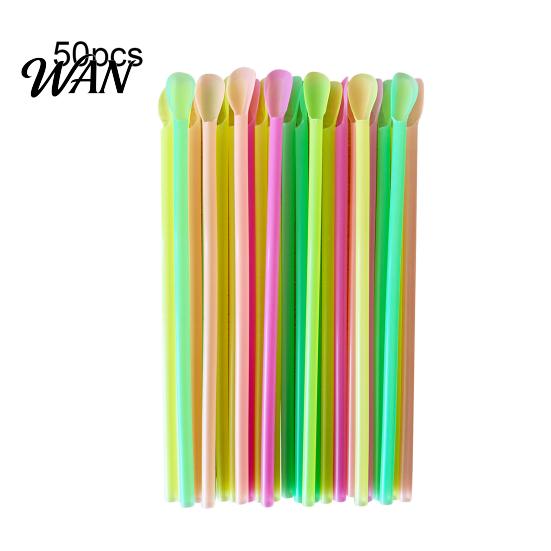 Smoothie Straws With Spoon 50/100Pcs Straw for Smoothie, 2 in 1 Disposable with Spoon, Plastic Slush Milkshake Bubble Tea Pink Orange Yellow Green