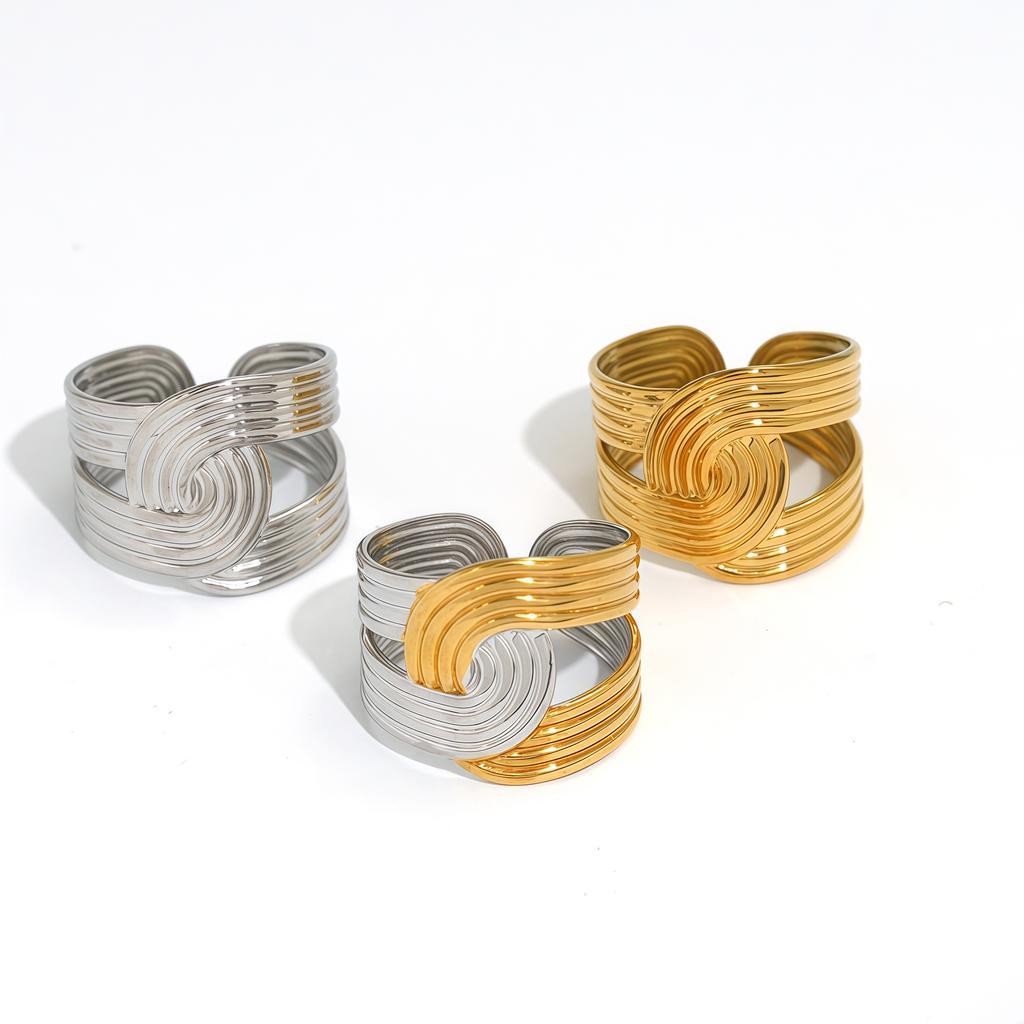 Edelstahl Damenring Unregelmäßiger Streifen Einzigartiges Design Offener Ring Metalltextur Fingerring Ästhetischer Schmuck Damen