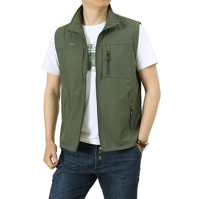 Men's Casual Outdoor Stand Collar Fishing Vest - Large Size, Spring/Autumn, Logo Print