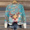 Ladies' Christmas Printed Long Sleeved Round Neck Hoodie Loose Top