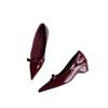 Sheepskin version~ pointed inner height increase Mary Jane shoes French temperament bow with skirt light mouth wedge heel single shoes women