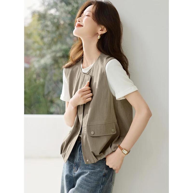 Women's Cotton Workwear Sleeveless Vest Jacket