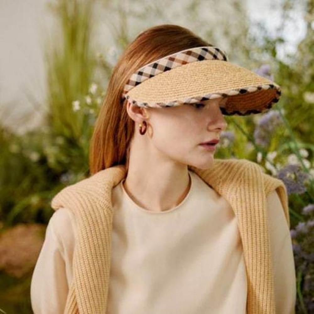 Daks Raffia Sun Cap Natural Brown Checkline Dbhe5e130w3 Single option