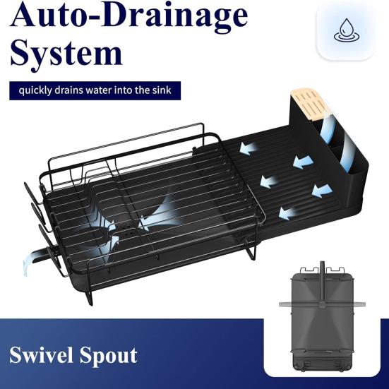 Extendable Dish Drying Rack Dish Organizer with Drainage Multifunctional Dish Rack with Cutlery And Cup Holders for Kitchen Countertop