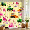 Construction Truck Shower Curtain Yellow Excavator, Dump Truck & Bulldozer On White, Kids' Bathroom Decor For Boys And Toddlers