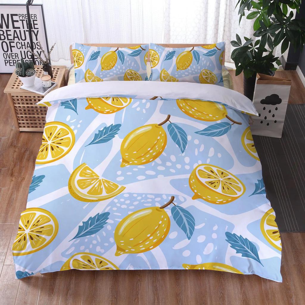 Lemon Printed Yellow Fruit Theme Duvet Cover Cute Cartoon Polyester Quilt Cover For Children Women Gifts For Bedroom Decorations