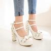 Spring Ladies Vintage Super High Heels Platform Lolita Shoes Cute Bow Lace Princess Mary Janes Party Wedding Women Pumps 32-43