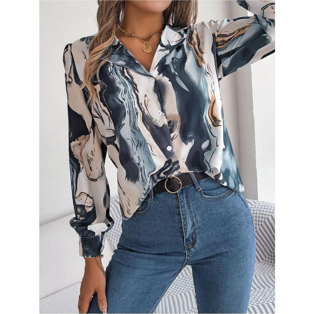 Casual Contrast Striped Suit Collar Long-sleeved Shirt