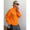Womens Oversized High-Neck Knit Pullover Sweater Soft Thick Plain Color Casual Long Sleeve Top