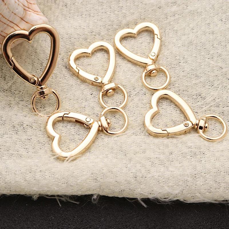 10Pcs Heart-Shaped Spring Gate Rings - Openable Keychain Clips, Fits Bags/Belts/Dog Chains, Snap Closure, Great for DIY