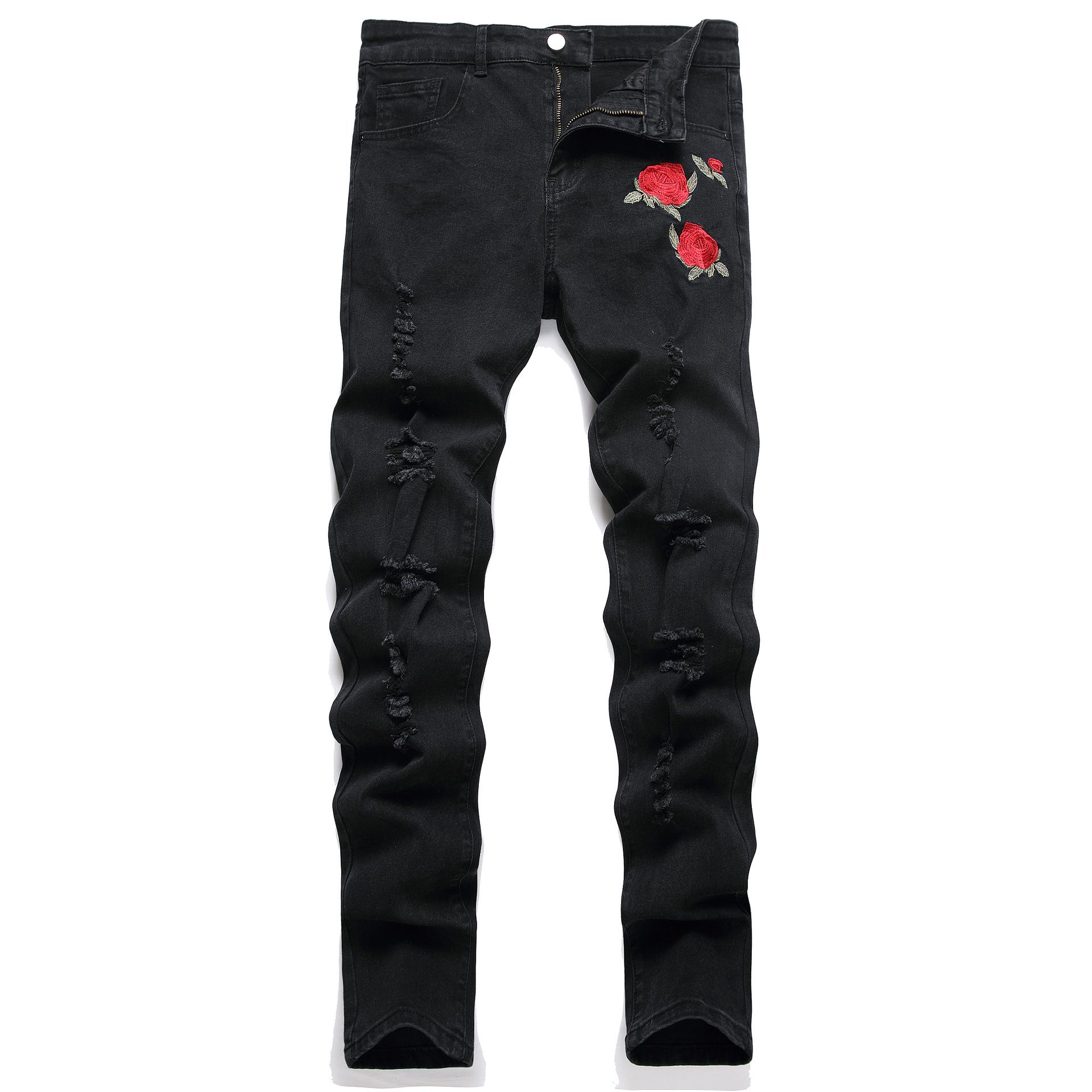 

Men s Embroidered Slim Fit Jeans - European Style, Elastic & Comfortable for All Seasons 38 чорний