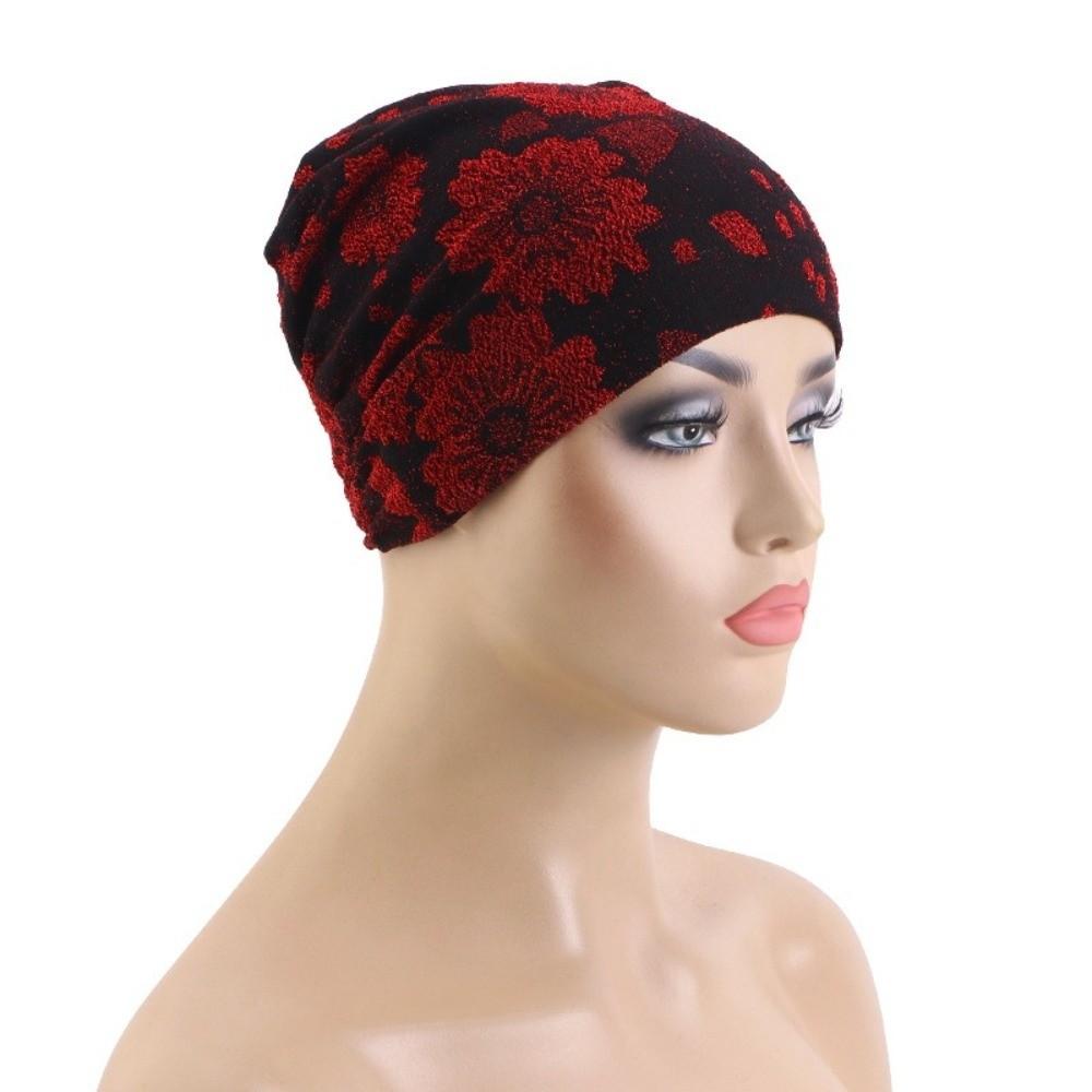 Soft Material Hijab Inner Undercap Glitter Floral Print Chemo Head Wrap For Hair Loss