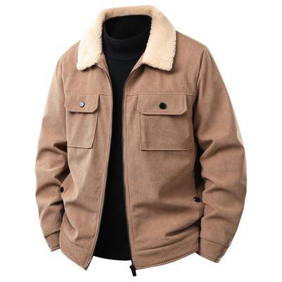 Neue Herbst- und Winterjacke für Männer mittleren Alters und junge Männer Lammfell Samt Plus Samt Verdickt Herren Baumwollmantel Corduroy Arbeitskleidung Große Größe Locker