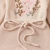 Baby Girls Waffle Sweater Rompers Flower Embroidery Crew Neck Long Sleeve Drawstring Infant Fall Toddler Clothes Bodysuits