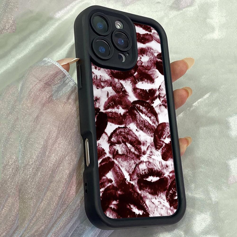 JT575 Wine Red lips Kiss for iPhone 17 16 15 14 13 12 Pro Max Samsung S26 S25 Ultra A17 A07 A56 A16 A15 A14 A13 Xiaomi 15T Redmi 15c 14C Soft Case