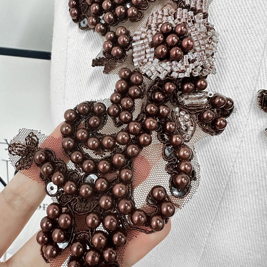 Solid Color Bead Embroidery Flower Cloth Sticker Lace Decoration Wedding Dress Skirt Clothing Diy Jewelry Accessories