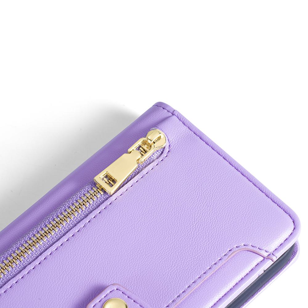 Zipper Pocket Phone Case for Samsung Galaxy S23 Card Slots Stand PU Leather Phone Cover with Straps