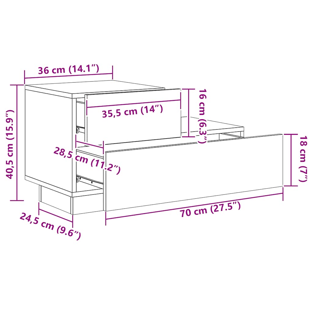Nightstand with LED Lights Concrete Grey 70 X 36 X 40.5 Cm