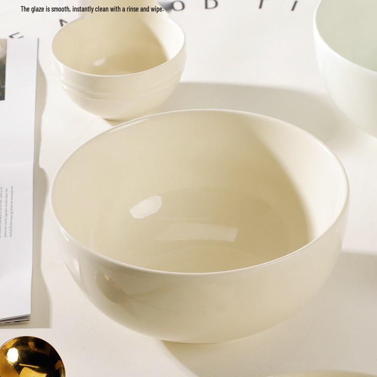 2024 Dream Big Large Capacity Cream Ceramic Soup & Salad Bowl