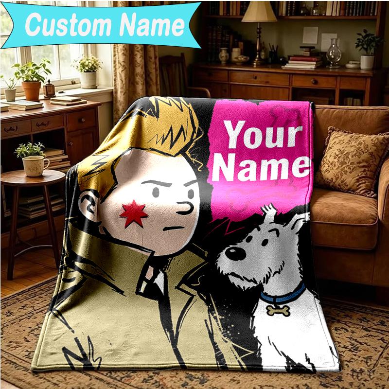 1PC Custom Name Blanket Tintin's Adventure City Flannel blankets Patterns Throw Blanket All-Season Soft Gift for Couch, Bed, Camping, Birthday gifts