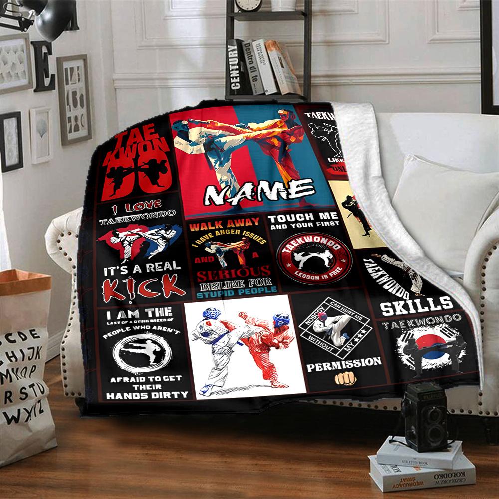 Taekwondo Arts And Skills Poster Design Throw Personalized Name Ultrasoft Great For Sofa Couch Office Bed Picnics Four Seasons Universal Modern Style