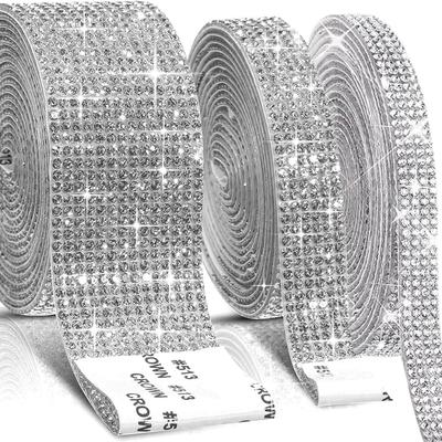 3 Rolls Self-Adhesive Crystal Rhinestone Diamond Ribbon 3 Yards DIY Decoration Sticker with 2 Mm Rhinestones for Arts Crafts, DIY Event Car Phone