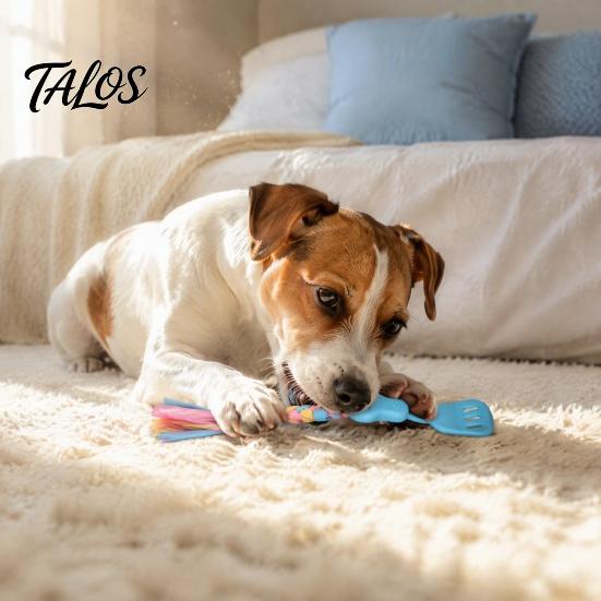 Natural Bite Resistant Pet Toys Spatula Shaped Dog Chew Toy with Braided Fabric Rope, Interactive Puppy Teething Indestructible Tug Toy, Molar