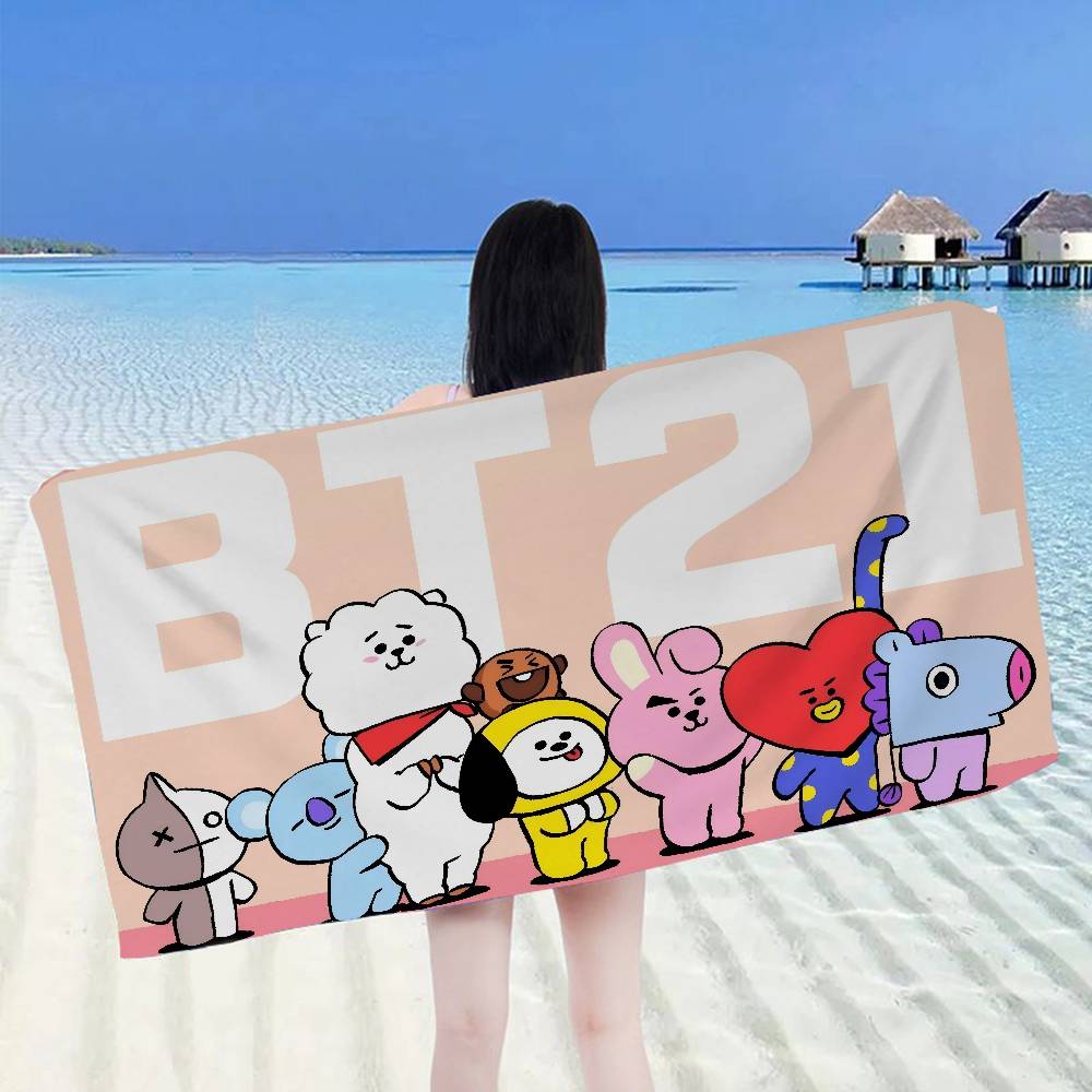B-Bt-21 Group Cartoon Anime Big Microfiber Beach Towels Quick Dry Towel Sand Beach Towels Pool Towel for Travel Swim Pool Yoga