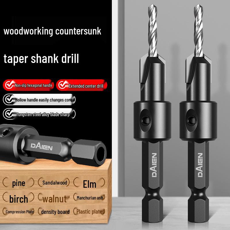 90° Hex Shank Woodworking Countersink Drill Bit for Deep Pilot Holes & Self-Tapping Screws