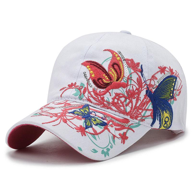 Spring and autumn new women's hat curved brim butterfly decorative baseball cap embroidery monochrome cap dome travel hat