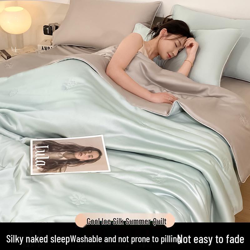 Sommerdecke aus Eisseide: Vierteiliges Set, Dünn & Atmungsaktiv, Einzel-/Doppelbett, Maschinenwaschbar