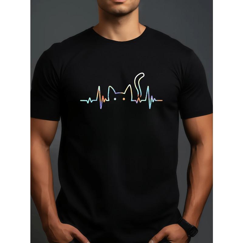 

European sizes Men s Casual Short-Sleeve T-Shirt - Summer Breathable Crewneck Tee with Trendy Cat Print, Regular Fit for Casual Wear 4XL чорний