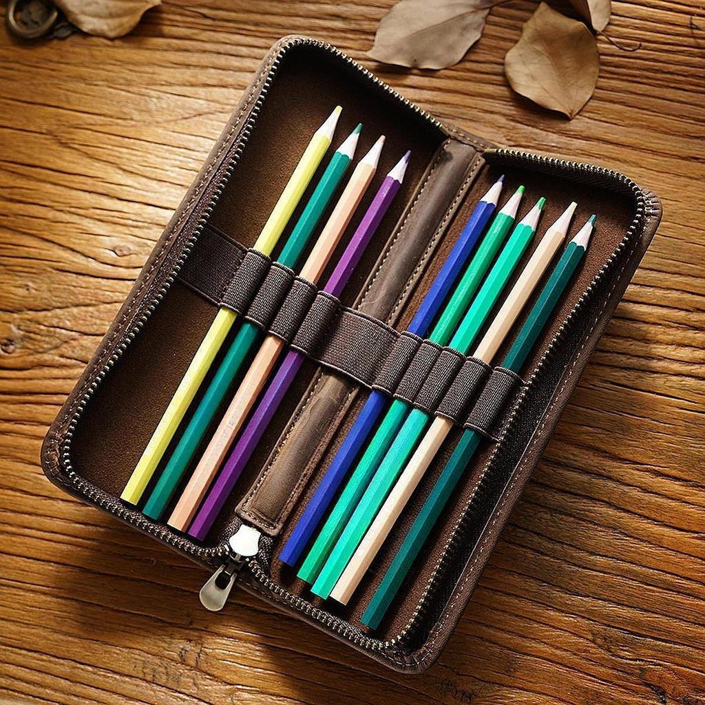 Pencil Case Pen Bag PU Leather School Supplies Smooth Zipper Marker Holder Stationery Organizer