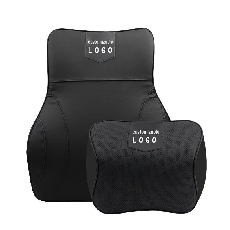 Customizable Mazda Leather Lumbar Support & Neck Pillow Set for Cars—Memory Foam, Cowhide, with Option to Add Logo