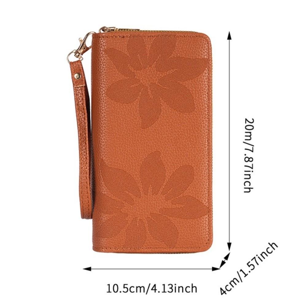 Double Zipper Ladies Long Wallet PU Leather Large Capacity Handle Bags Multi-layer Floral Embossed Zero Wallet