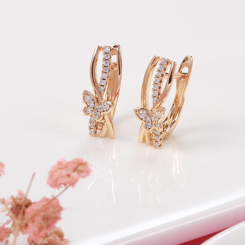 New Elegant Natural Zircon Butterfly Woman Ear Clip Earrings Fashion  Rose Gold Daily Jewelry Unusual Girl Earring