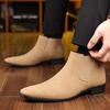 Men's Chelsea Boots Business Ankle Boots British Style Suede Leather Shoes Plus Size Slip On Shoes Fashion Pointed Toe Men Boots