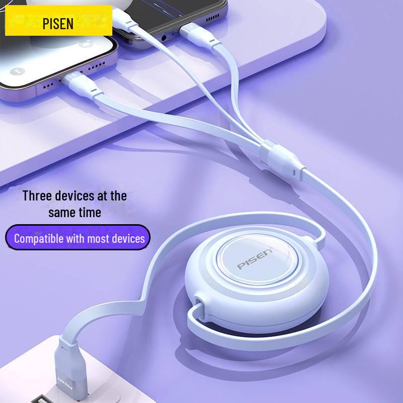 PISEN 3-in-1 Retractable Fast Charging Cable for Apple & Huawei