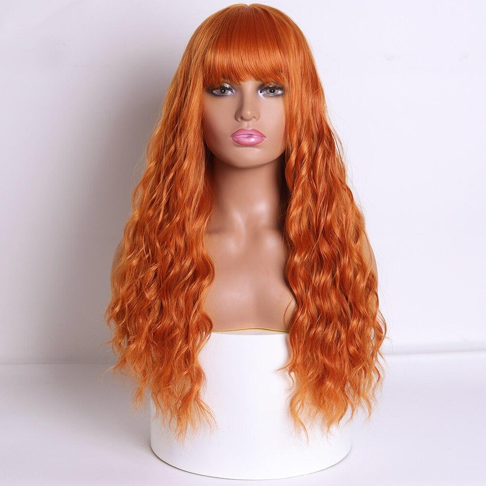 MERISIHAIR Women Long Wave Orange Wig with Bangs Natural High Temperature Synthetic Fiber Wig Suitable for Women Daily Wear Cosplay
