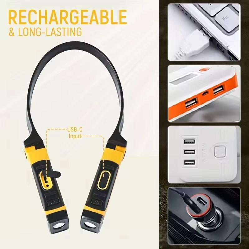 Rechargeable USB Reading Lamp Neck Book Light, 2 Brightness Levels, Bendable Arms for Camping, Repairing Book Lights