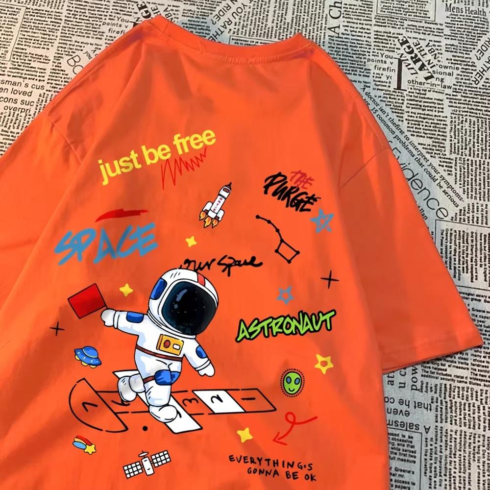 Weltraum Astronaut Einfach Frei Sein Print T-Shirts Herren Damen Mode Lässige Oberteile Hip Hop Übergroße T-Shirts Lässig Sommer Kurzarm