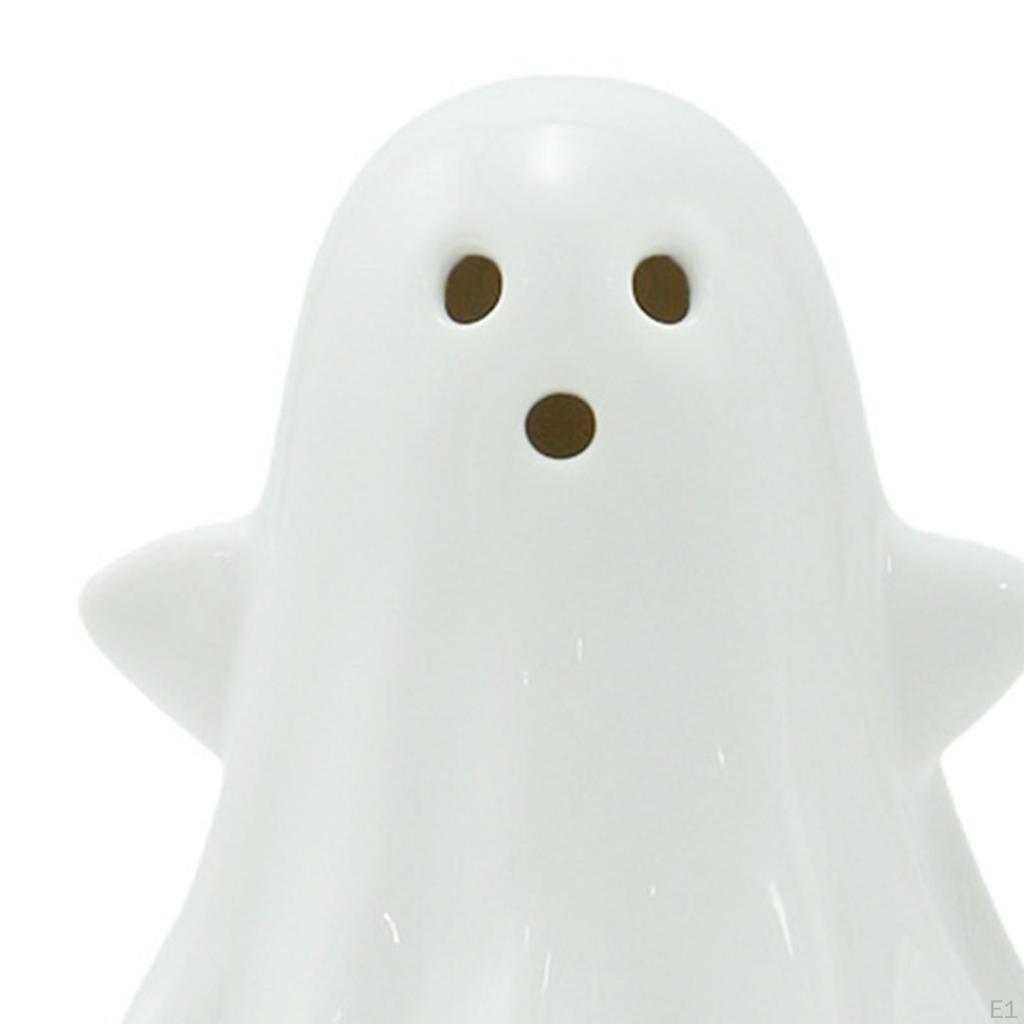 2Pcs LED Ceramic Small White Figurines Photo Prop Glowing Light Halloween Decor for Tabletop