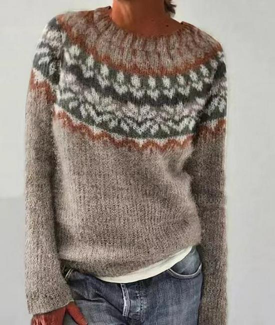 European & American Women's Color-Block Round Neck Fashion Pullover Sweater