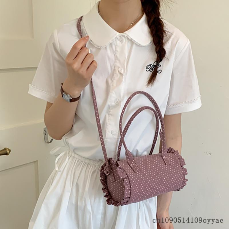 2026 Newest Korean Summer Women's Handbag High-end Polka Dot Niche Pillow Bag Single Shoulder Bags Cylindrical Crossbody Bag