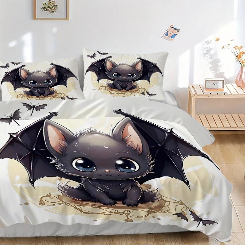 3pcs Delightful bat design Bedding Set, Including 1 Quilt Cover and 2 Pillow Shams, Without Filling, Soft and Comfortable Home Bedroom Fabri
