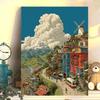 Diy Digital Oil Painting Hayao Miyazaki Style Town Series Hand-Filled Coloring Oil Painting Decompression Cure Decorative Hanging Painting