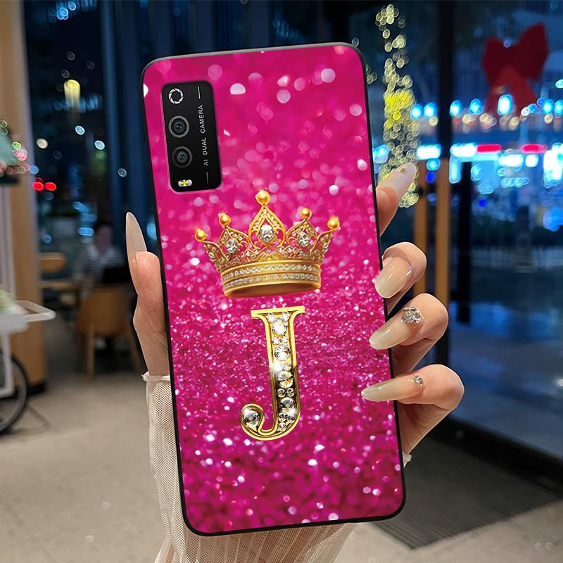 Case For TCL 205 4187D Bumper Black Silicone Shockproof Soft Casing Lucky Exclusive Initial Letter Luxury Crown Pattern Cover